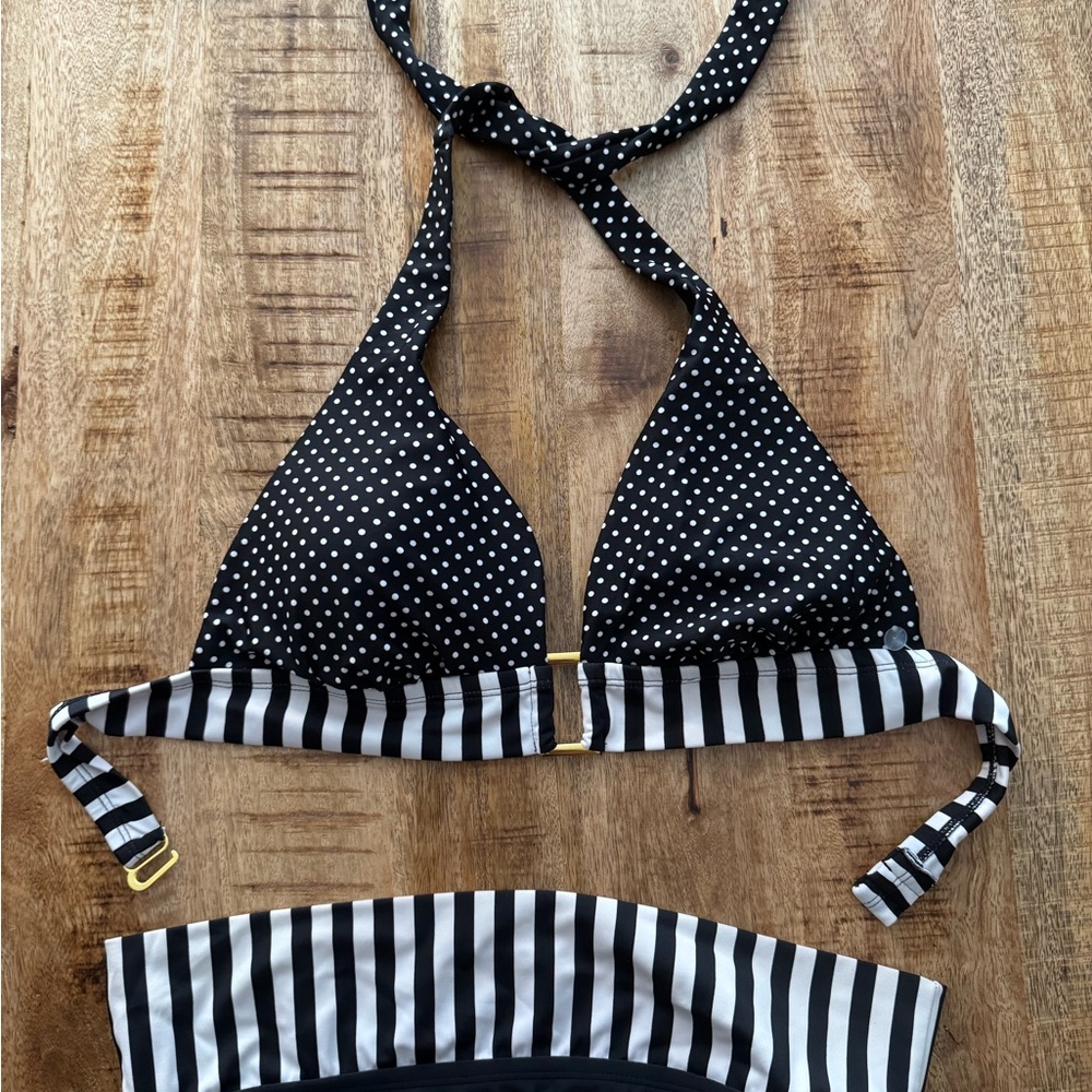 Marilyn Monroe Black and White halter Striped Bikini high waisted retro vintage - Picture 4 of 9